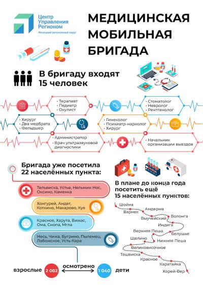 Специалисты медицинской бригады осмотрели более трёх тысяч жителей населённых пунктов округа  / Инфографика Центра управления регионом НАО